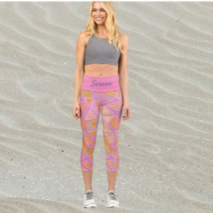 Mod Pink Purple and Yellow Geometric  Capri Leggings