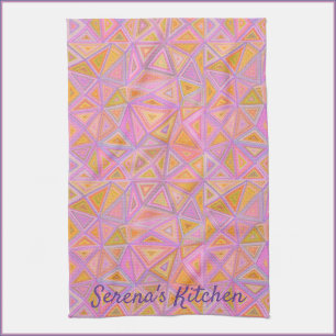 Mod Pink Purple and Yellow Geometric  Tea Towel