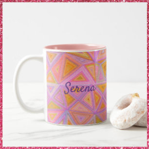 Mod Pink Purple and Yellow Geometric  Two-Tone Coffee Mug