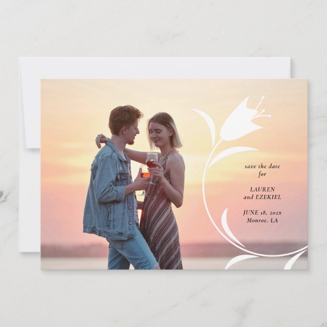 MOD PINK TULIP WEDDING SAVE THE DATE INVITATION (Front)