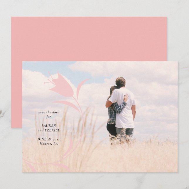 MOD PINK TULIP WEDDING SAVE THE DATE INVITATION (Front/Back)