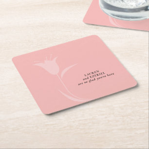 MOD PINK TULIP WEDDING SQUARE PAPER COASTER
