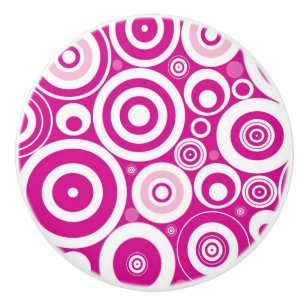 Mod Pink & White Concentric Retro Circles Ceramic Knob