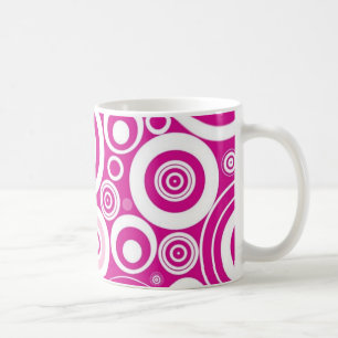 Mod Pink & White Concentric Retro Circles Coffee Mug