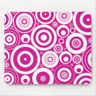 Mod Pink & White Concentric Retro Circles Mouse Pad