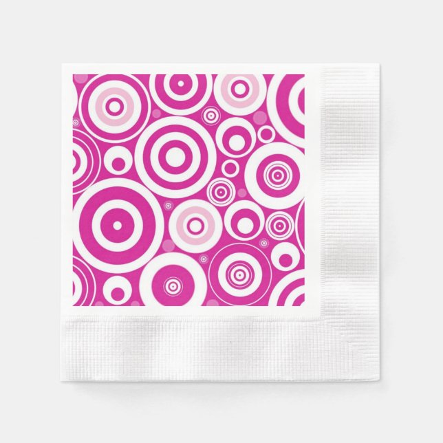 Mod Pink & White Concentric Retro Circles Napkin (Front)