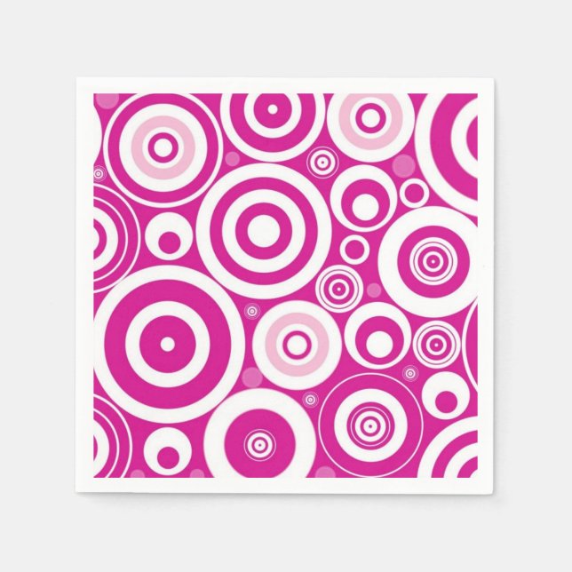 Mod Pink & White Concentric Retro Circles Napkin (Front)
