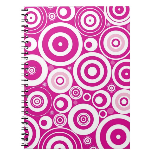 Mod Pink & White Concentric Retro Circles Notebook (Front)