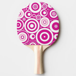 Mod Pink & White Concentric Retro Circles Ping Pong Paddle
