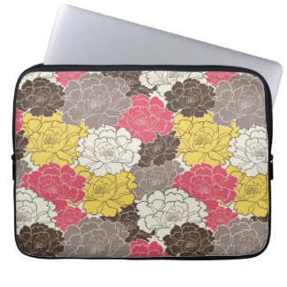 Mod Pink Yellow Brown Flowers Floral Laptop Sleeve