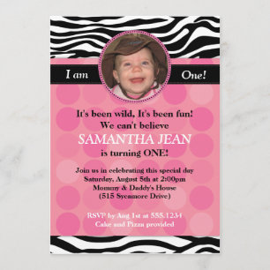 Mod Pink Zebra PHOTO Birthday Invitation