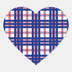 Mod Plaid Pattern Red White Blue Heart Sticker