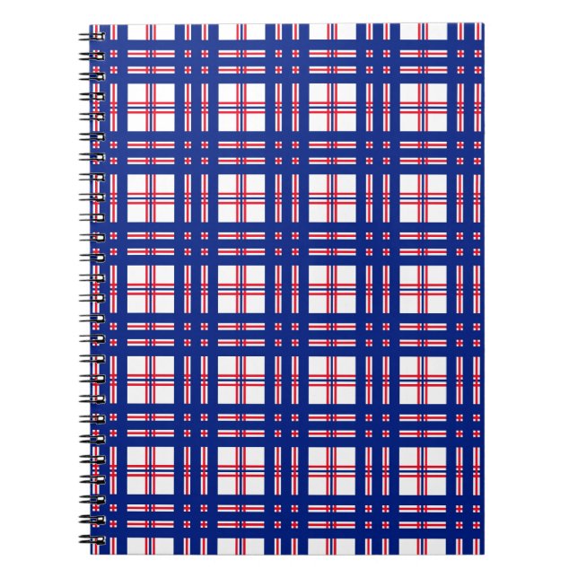 Mod Plaid Pattern Red White Blue Notebook (Front)