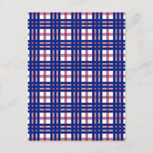 Mod Plaid Pattern Red White Blue Postcard