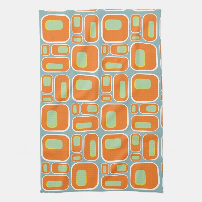 Mod Pod- in Turquoise and Orange and White Tea Towel (Vertical)