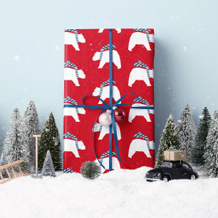 Mod Polar Bears- Red- Christmas Wrapping Paper