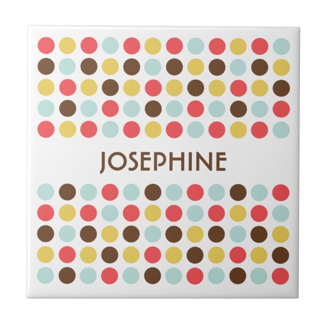 Mod polka dots red yellow blue modern display tile (Front)