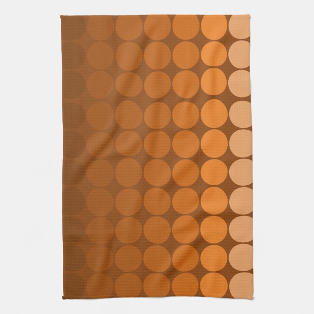 Mod pop circles in orange to browns tea towel (Vertical)