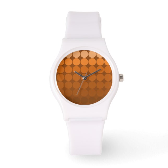 Mod Pop Dots Orange, Mocha, Cinnamon Brown Circles Watch (Front)