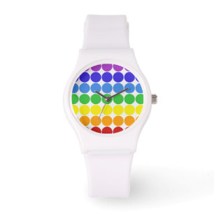 Mod Pop Dots rainbow colours White Sport Watch