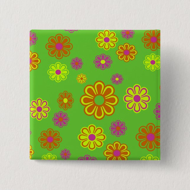 mod pop flowers groovy 15 cm square badge (Front)