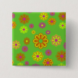 mod pop flowers groovy 15 cm square badge