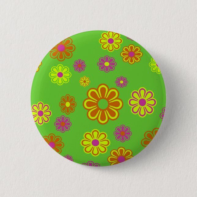 mod pop flowers groovy 6 cm round badge (Front)