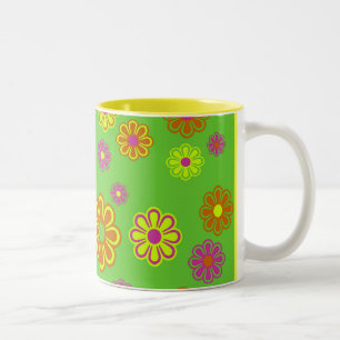 mod pop flowers groovy Two-Tone coffee mug