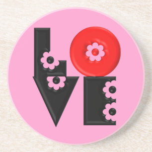 Mod Pop Puffy Floral LOVE Square Coaster