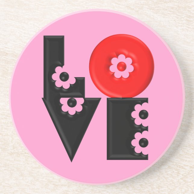 Mod Pop Puffy Floral LOVE Square Coaster (Front)