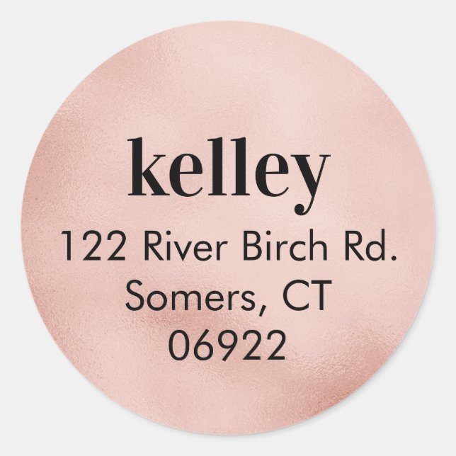 Mod Print Address Seal, Faux Rosegold Foil Classic Round Sticker (Front)