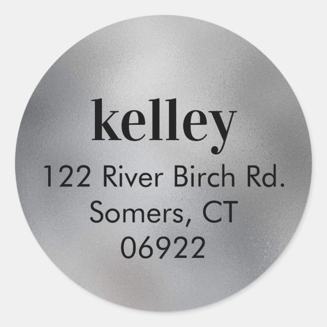 Mod Print Address Seal, Faux Silver Foil Classic Round Sticker (Front)