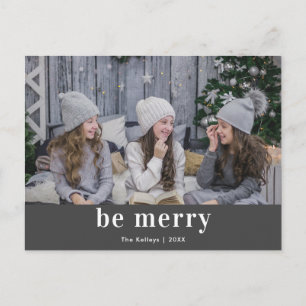 Mod Print, Be Merry Grey Holiday Postcard