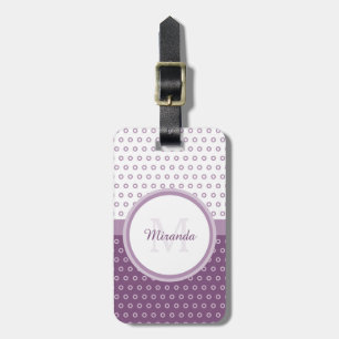 Mod Purple and White Polka Dots Monogram With Name Luggage Tag