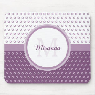 Mod Purple and White Polka Dots Monogram With Name Mouse Pad