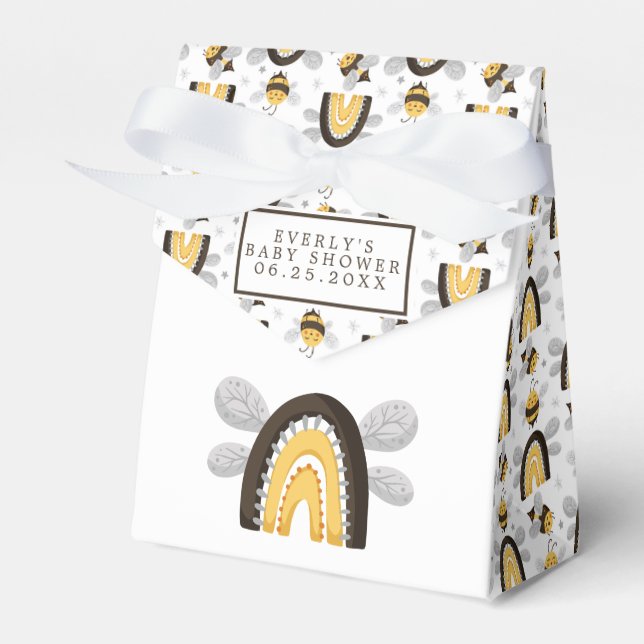 Mod Rainbow Bumblebee Bee Baby Shower  Favour Box (Front Side)