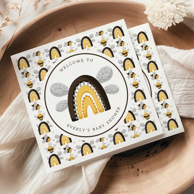 Mod Rainbow Bumblebee Bee Baby Shower Napkin (Creator Uploaded)
