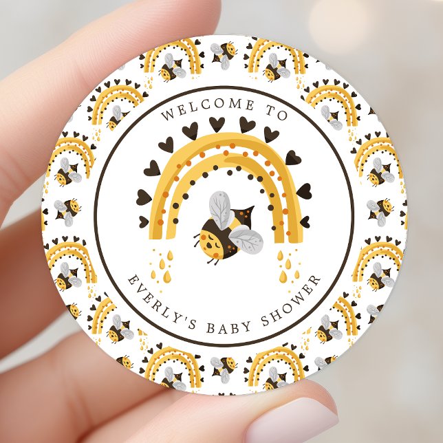 Mod Rainbow Bumblebee Honey Bee Baby Shower Classic Round Sticker (Creator Uploaded)
