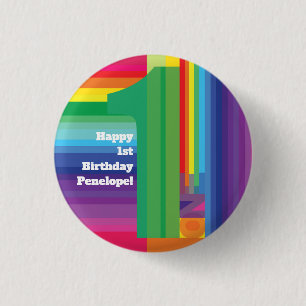 Mod Rainbow Colorful 1st Birthday Party 3 Cm Round Badge