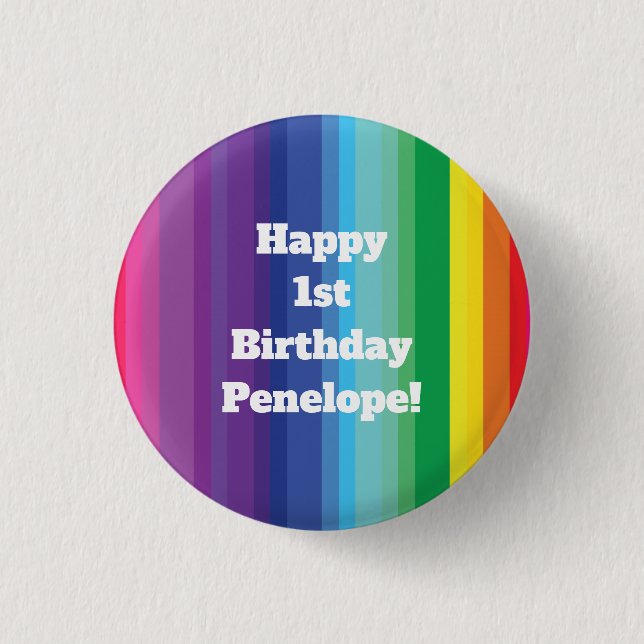 Mod Rainbow Colourful 1st Birthday Party 3 Cm Round Badge (Front)
