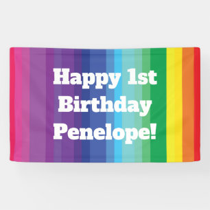 Mod Rainbow Colourful 1st Birthday Party Banner