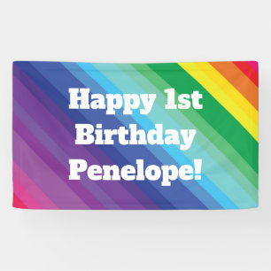 Mod Rainbow Colourful 1st Birthday Party Banner