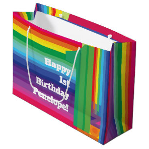 Mod Rainbow Colourful 1st Birthday Party Large Gift Bag