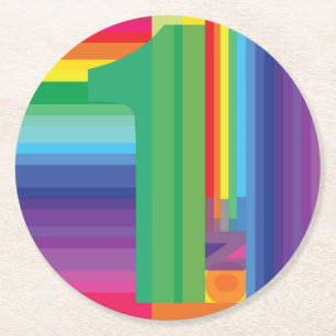 Mod Rainbow Colourful 1st Birthday Party Round Paper Coaster