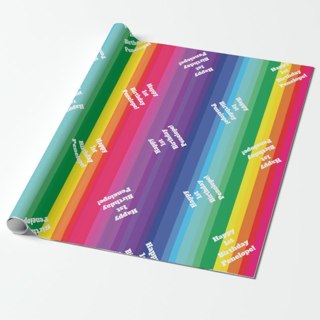 Mod Rainbow Colourful 1st Birthday Party Wrapping Paper (Unrolled)