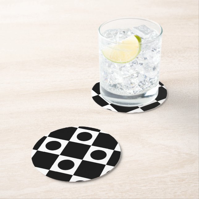 Mod Retro 60's Black Round Paper Coaster (Insitu)