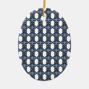 Mod Retro Blue Abstract Scarab Pattern Ceramic Tree Decoration