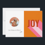 Mod Retro Bright Colourful Pink Orange Joy Photo Holiday Card<br><div class="desc">Can be fully customised to suit your needs. Colours and fonts can be changed. © Gorjo Designs. Made for you via the Zazzle platform. // Note: photo used is a placeholder image only. You will need to replace with your own photo before ordering/printing. If you need help with this please...</div>