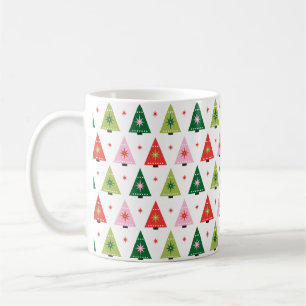Mod Retro Mid Century Christmas Trees Green & Pink Coffee Mug