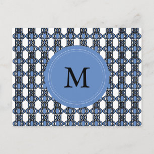 Mod Retro Monogram Blue Abstract Scarab Pattern Postcard